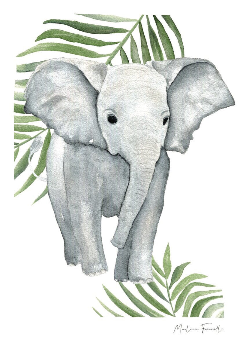 Aquarelle en cadre Elephant Louis feuilles - Marlene Fancelli Art Louis elephant feuilles 1234412353