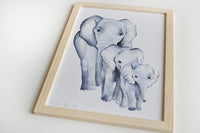 Aquarelle en cadre Famille Eléphants a4 - Merlene Fancelli Art Famille Eléphants 1234412349