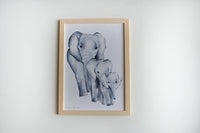 Aquarelle en cadre Famille Eléphants a4 - Merlene Fancelli Art Famille Eléphants 1234412349