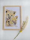 Aquarelle en cadre famille lion - Merlene Fancelli Art famille lion 483685943561