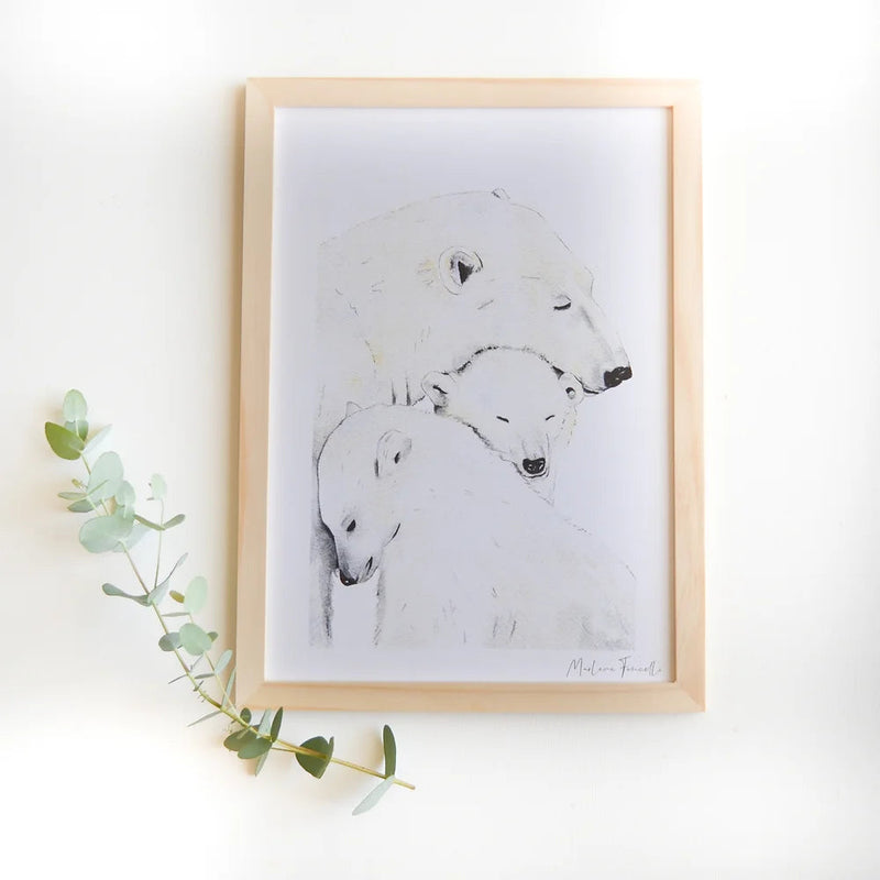 Aquarelle en cadre Famille ours- Marlène Fancelli Art famille ours 1234512362