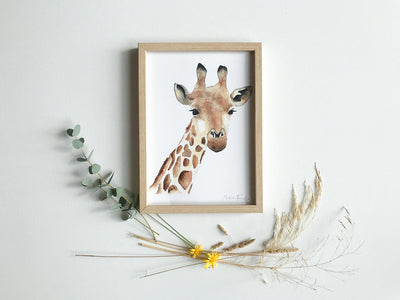Aquarelle en cadre Seraphin girafe fleur a4 - Merlene Fancelli Art seraphin 1234512347