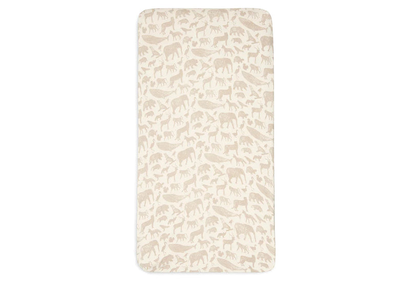 Drap housse 60x120 cotton jersey animals Nougat - Jollein 511-507-67044 8717329376458