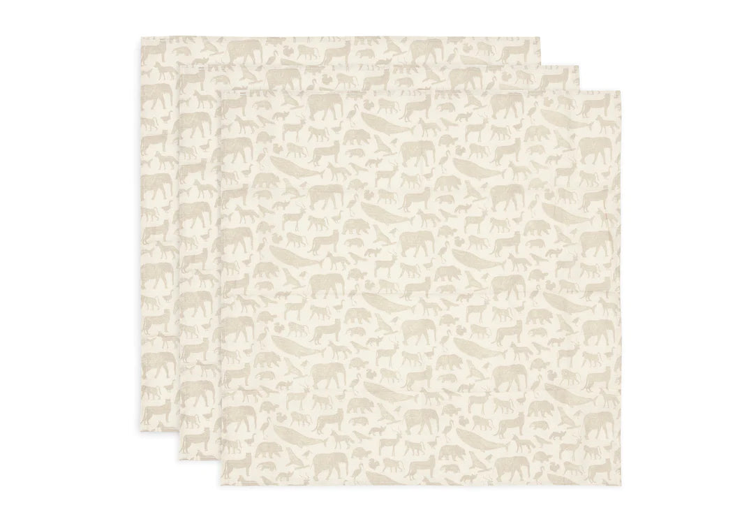 Lange gaze de coton 70x70cm Animals nougat pack de 3- JOLLEIN 535-851-67044 8717329376946