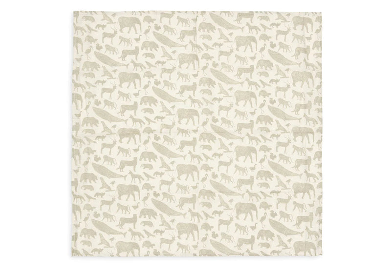 Lange gaze de coton 70x70cm Animals olive green pack de 3- JOLLEIN 535-851-67043 8717329376984