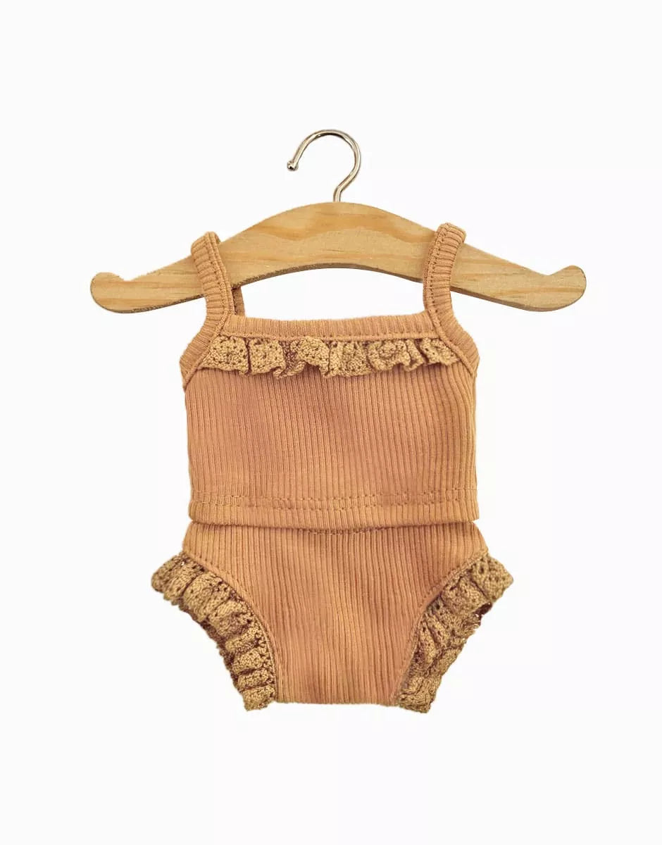 Les P’tits Basiques – Dessous fille en maille côtelée cassonade et sa dentelle - minikane cg.14.713 3701548412528