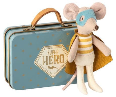 Souris super héros dans sa valise bleu - MAILEG 16-0721-01 5707304102878